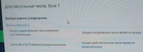 Действительные числа. Урок 1 Выбери верные утверждения. Верных ответов: 2 Каждое рациональное число