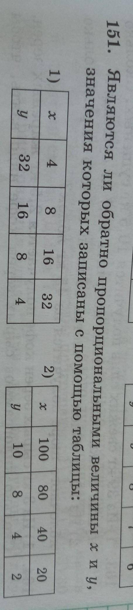 151. Являются ли прямо пропорциональными величины x и y, Значения которых записаны с таблицы