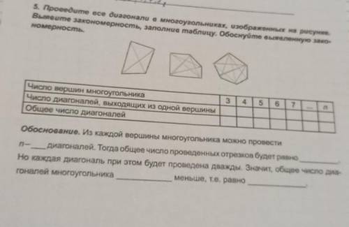 5. Проведите все диагонали в многоугольниках, изображенных на рисунке. Выявите закономерность, запол