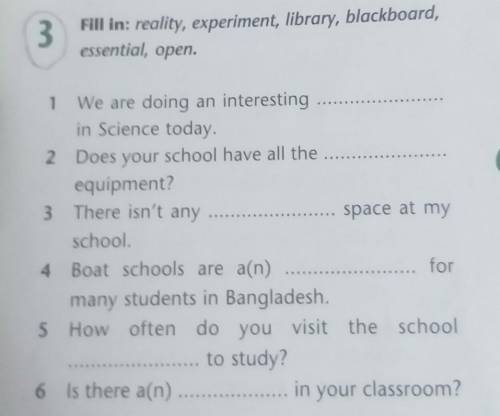 Fill in: reality, experiment, library, blackboard, essential, open.