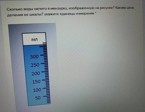 сколько воды налито в мензурке, изображенную на рисунке? какова цена деления ее шкалы ? укажите един