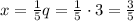 x = {1 \over 5} q = {1 \over 5}\cdot 3 = {3 \over 5}