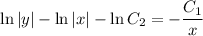 \ln |y| -\ln|x|-\ln C_2=-\dfrac{C_1}{x}