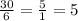 \frac{30}{6} = \frac{5}{1} = 5