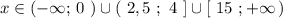 x\in (-\infty ;\, 0\ )\cup (\ 2,5\ ;\ 4\ ]\cup [\ 15\ ;+\infty \, )