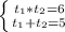 \left \{ {{t_1*t_2=6} \atop {t_1+t_2=5}} \right.