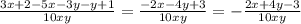 \frac{3x+2-5x-3y-y+1}{10xy} =\frac{-2x-4y+3}{10xy}=-\frac{2x+4y-3}{10xy}