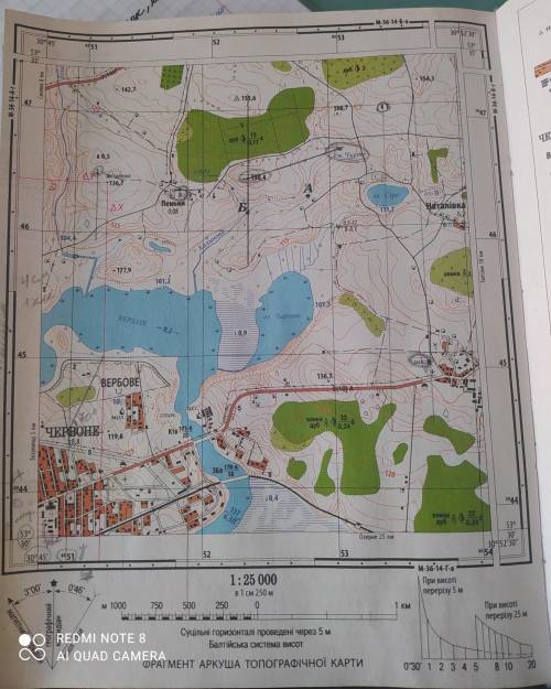 1) Визначте абсолютну висоту: 1) вершини каменя (квадрат 4653); 2) місця, де роз ташована школа (ква