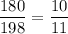 \displaystyle \frac{180}{198} =\frac{10}{11}