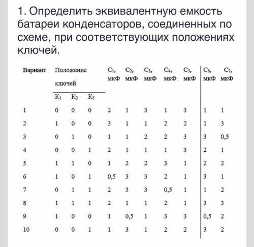 Определить эквивалентную емкость батареи конденсаторов, соединенных по схеме, при соответствующих по