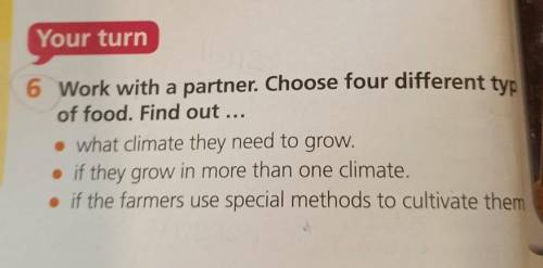 Work with d a partne.Choose four different types of food.Find out