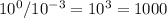 10^{0} /10^{-3} =10^{3} =1000