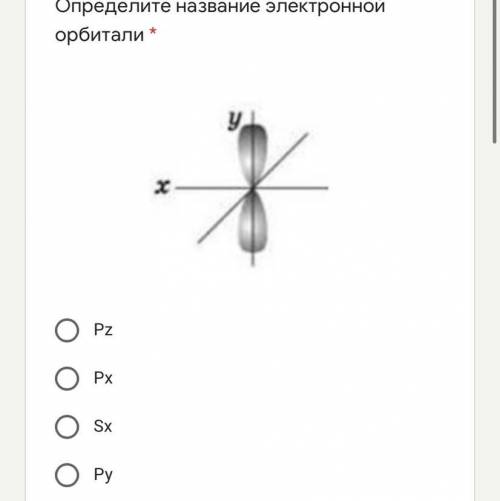 Определите название электронной орбитали * Подпись отсутствует Pz Px Sx Py