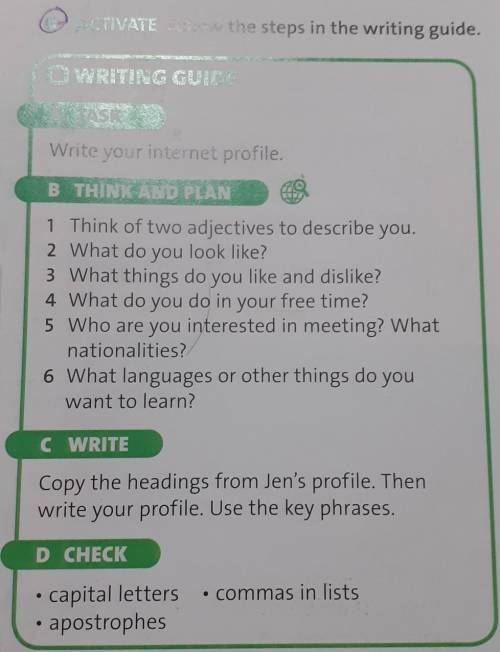 racter O WRITING SIDE e? A TASK -e? es: Write your internet pro B THINK AND PETS 1 Think of two adje