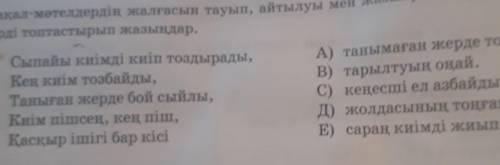 мақал мәтелдердің жалғасын тауып ,айтылуы мен жазылуында ерекшелік бар сөздерді топтастырып жазындар