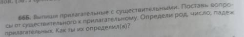 66Б. Выпиши прилагательные с существительными. Поставь вопросы от существительного к прилагательному