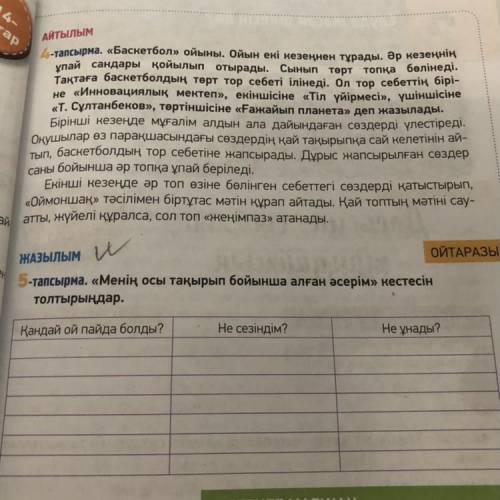 ( ( ) «Менің осы тақырыпқа бойынша алған әсерім» кестесін толтырыңдар