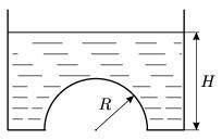 Отверстие в горизонтальном дне сосуда закрыто лёгким полусферическим колпачком радиусом R (см. рисун