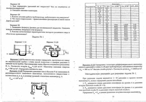 Решите 2 задачи по гидравлике. Вариант 6 для условий по таблице