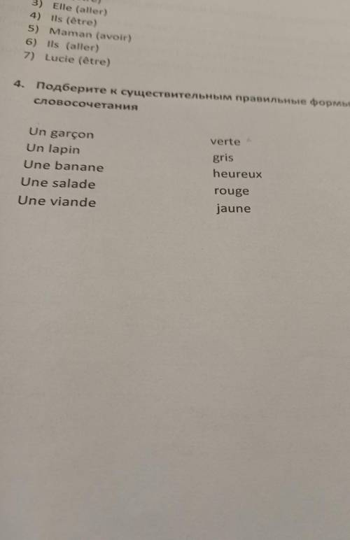 4. Подберите к существительным правильные формы прилагательных и зап словосочетания verte Un garçon