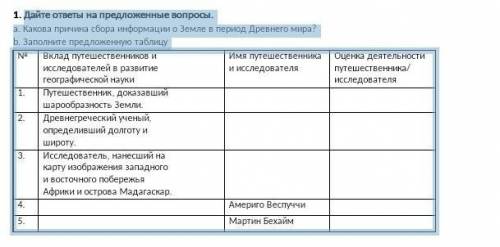 Дайте ответы на предложенные вопросы. a. Какова причина сбора информации о Земле в период Древнего м