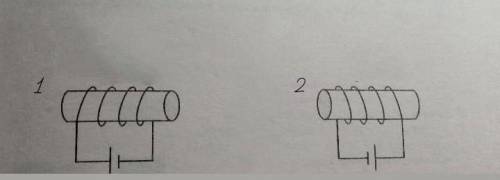 Вкажіть полюси котушки, під'єднаної до джерела струму так, як показано на малюнку