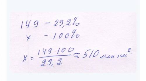 Задание 3. Площадь суши планеты равна 148,94 млн км2 , что составляет 29,2% всей планеты. С калькуля