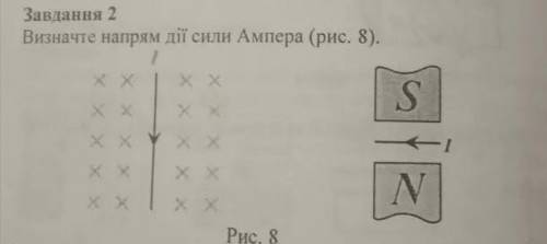 Визначте напрям дії сили Ампера.