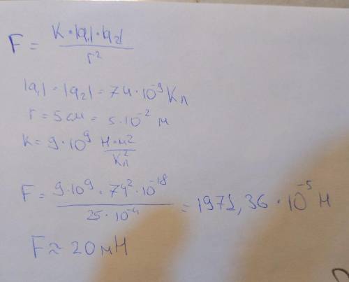 На відстані 5 см дві частинки що мають однакові за величиною заряди по 74 нКл кожний. Визначити з як