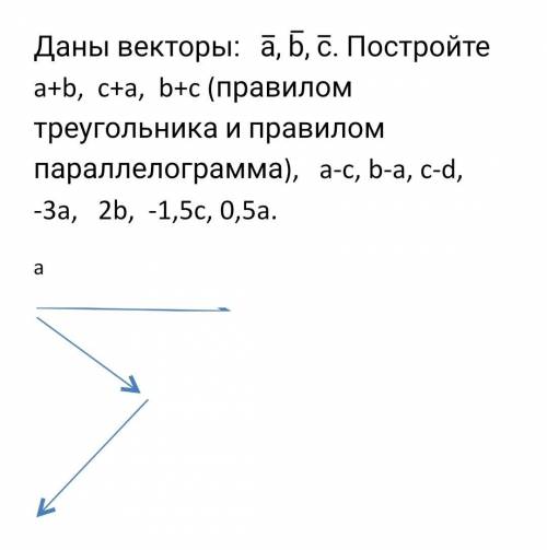 Даны векторы: a̅, b̅, c̅. Постройте a+b, c+a, b+c (правилом треугольника и правилом параллелограмма)