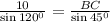 \frac{10}{\sin120^0}=\frac{BC}{\sin45^0}