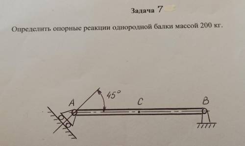 Задача 7 Определить опорные реакции однородной балки массой 200 кг.