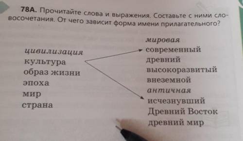 78A. Прочитайте слова и выражения. Составьте с ними сло- восочетания. От чего зависит форма имени пр