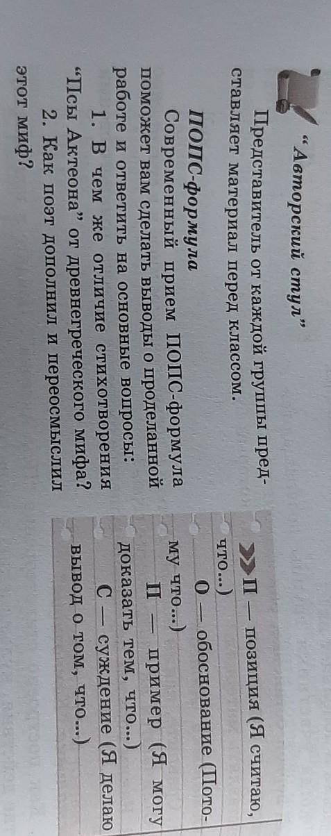 “Авторский стул” Представитель от каждой группы пред- ставляет материал перед классом. ПОПс-формула