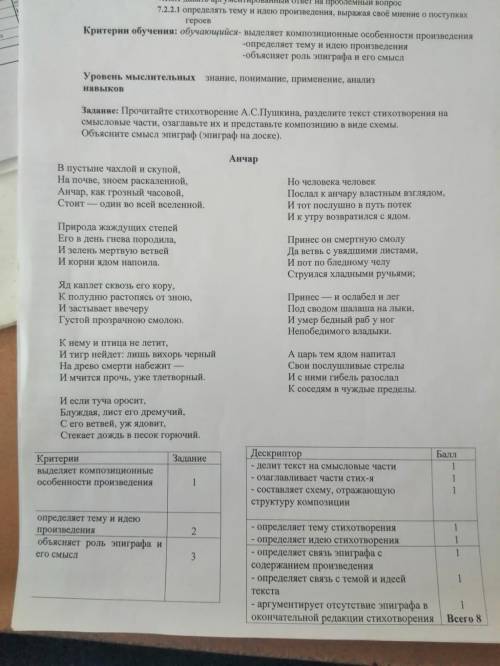 Прочитайте Стихотворение А.С.Пушкина разделите текст стихотворения на смысловые части, озаглавте их