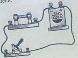 На рисунке представлена простейшая электрическая цепь. Перечислите её составные части. Начертите схе