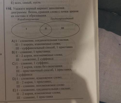 Bhd E) всех, самый, пусть 116. Укажите верный вариант заполнения диаграммы Венна, сравнив слова с то