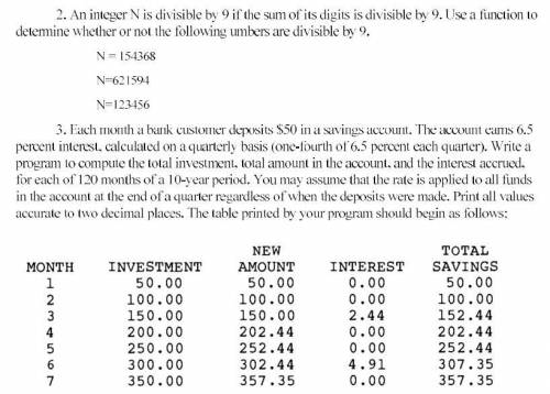 2) an integer N is divisible by 9 if the sum of its digits is divisible by 9. use a function to dete