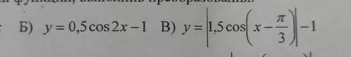 Постройте графики функций, выполнив преобразования: 1) y=0,5cos2x-1