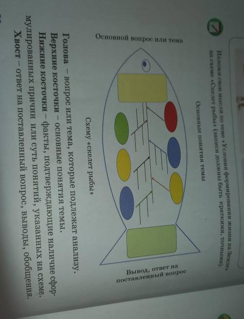 аложи свои мысли по теме Условия формирования жизни на Земле» на схеме «Скелет рыбы (записи должны б