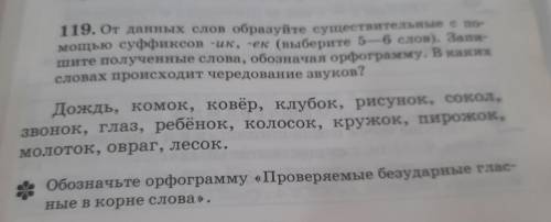 119. От данных слов образуйте существительные е по- мощью суффиксов -ик, -ек (выберите 5-6 слов). За