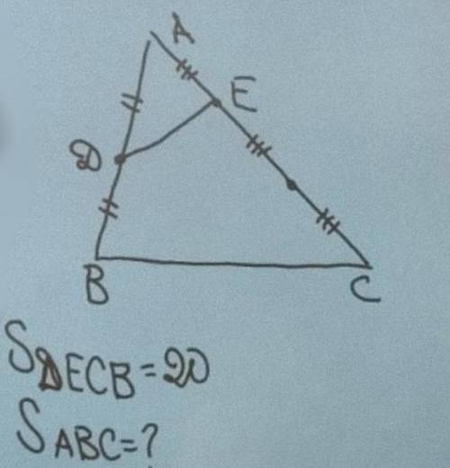 очень надо: Найти площадь треугольника ACB, если DEBC = 20 см