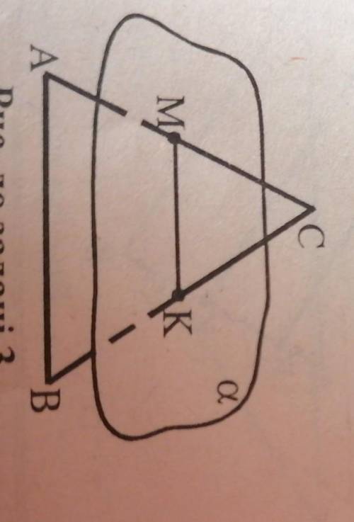Площина а паралеоьна стороні АВ рівнобедреного трикутника АВС і перетинає його сторони у точках М і