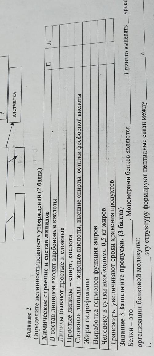 Задание 2 Определите истинность/ложность утверждений ( ) Химическое строение и состав липидов В сост