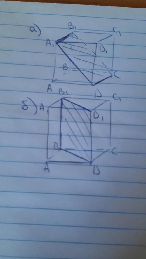 Постройте сечение параллелепипеда ABCDA1B1C1D1 плоскостью: а) DCA1 б) DBB1 Докажите, что полученные