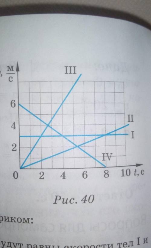 на рисунке 40 представлены графики зависимой скорости движения от времени для четырех тел. пользуясь