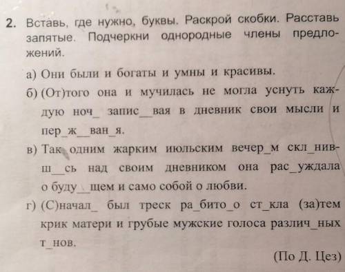 . Вставь где нужно буквы. Раскрой скобки. Раставь запятые, подчеркнуть однородные члены предложения.