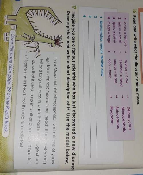 76 Read and write what the dinosaur names mean. 1 deino = terrible 2 micro = small 3 spino = spine 4