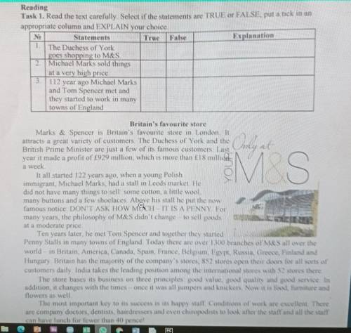 Reading Task 1. Read the text carefully. Select if the statements are TRUE or FALSE put a fick in an