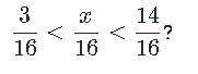 Сколько существует несократимых дробей с числителем x и знаминателем 16 при которых верно неравенств